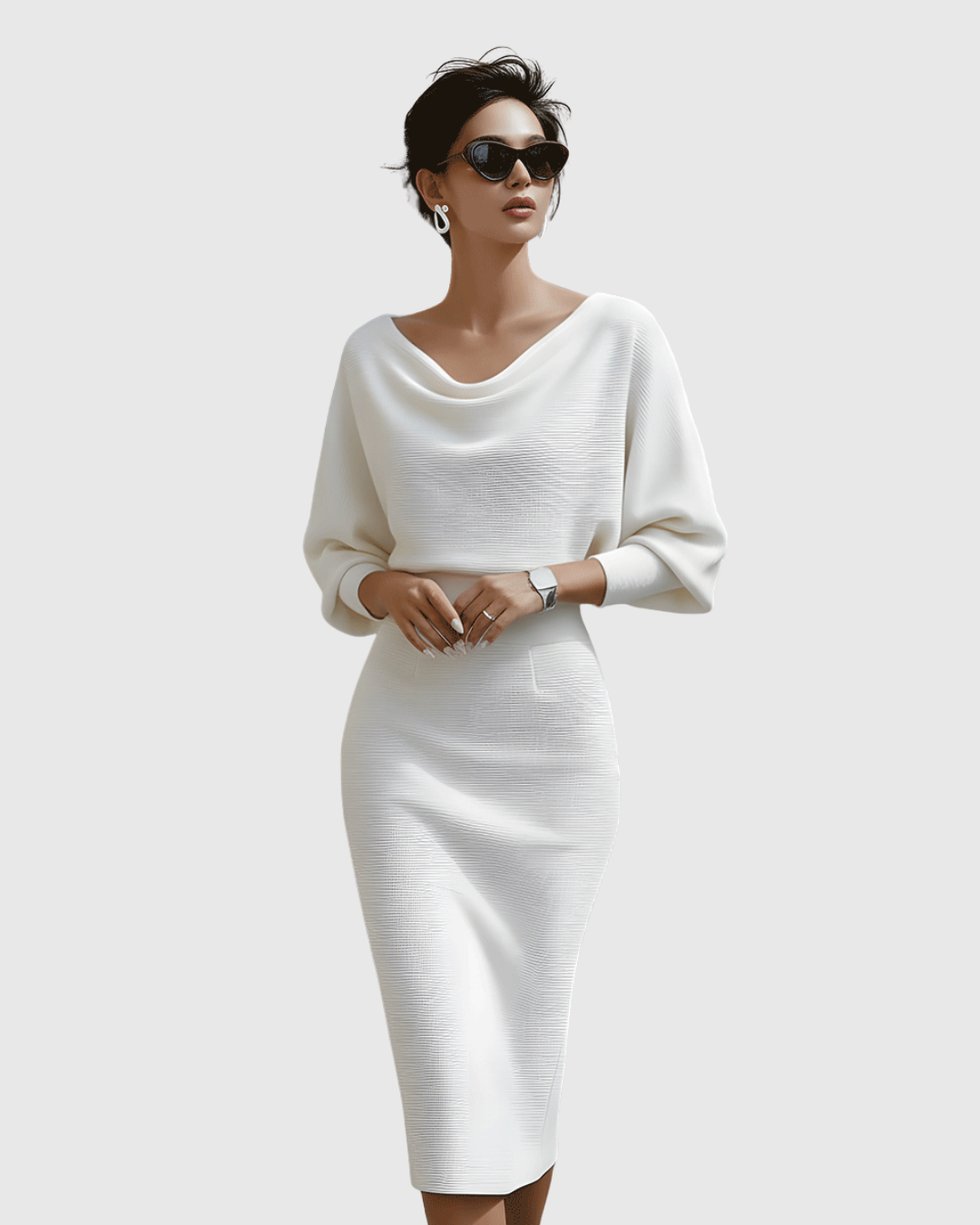 Elegantes Midi Kleid mit Drapierung Damenkleid