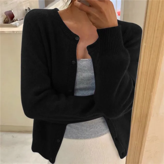 Damen Strickjacke Langärmlig Rundhals Modern
