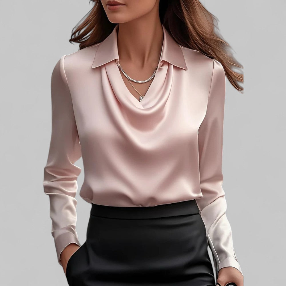Damenbluse Satin Wasserfallausschnitt Elegant Frauen