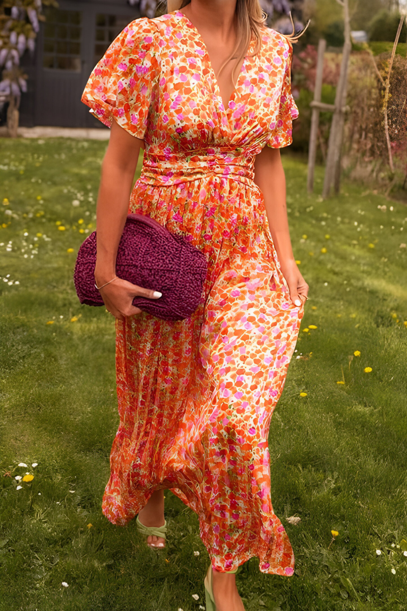 Damen Maxikleid Blumendruck Sommer Farben