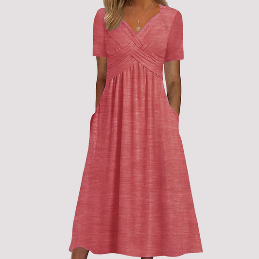 Damenkleid V-Ausschnitt Midikleid Elegant Damenmode - BerlinGlamour
