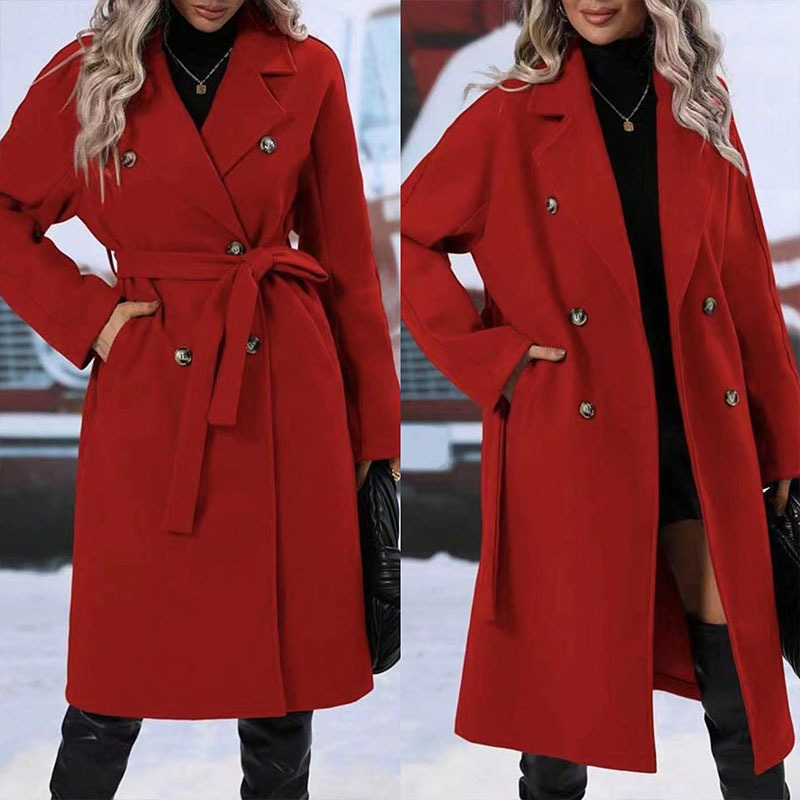 Damen Trenchcoat Klassisch Doppelknopf Verschluss Elegent