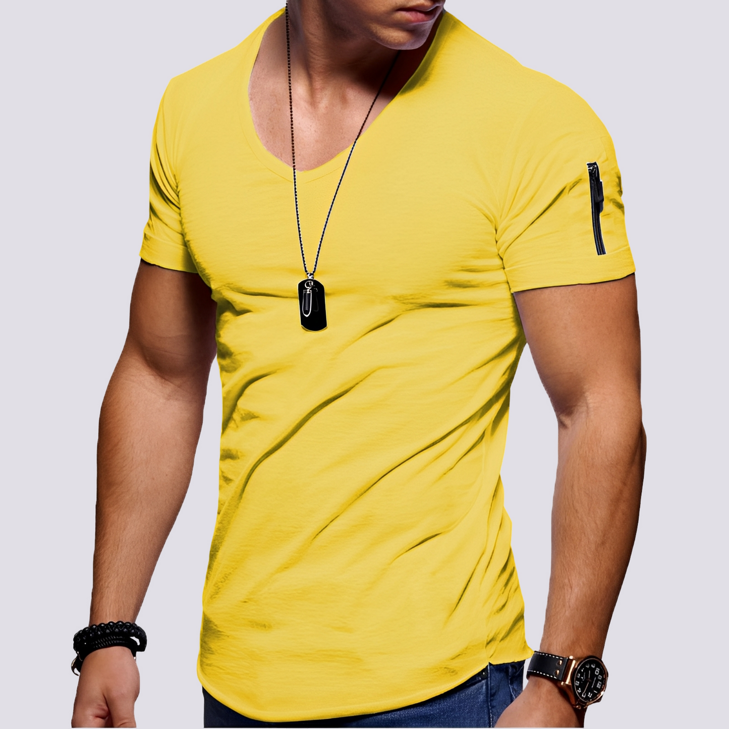 Herren Slim Fit Shirt V-Ausschnitt Modern Lässig