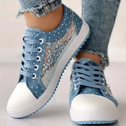 Sneaker Damen Blumen Stickerei Mesh Atmungsaktiv