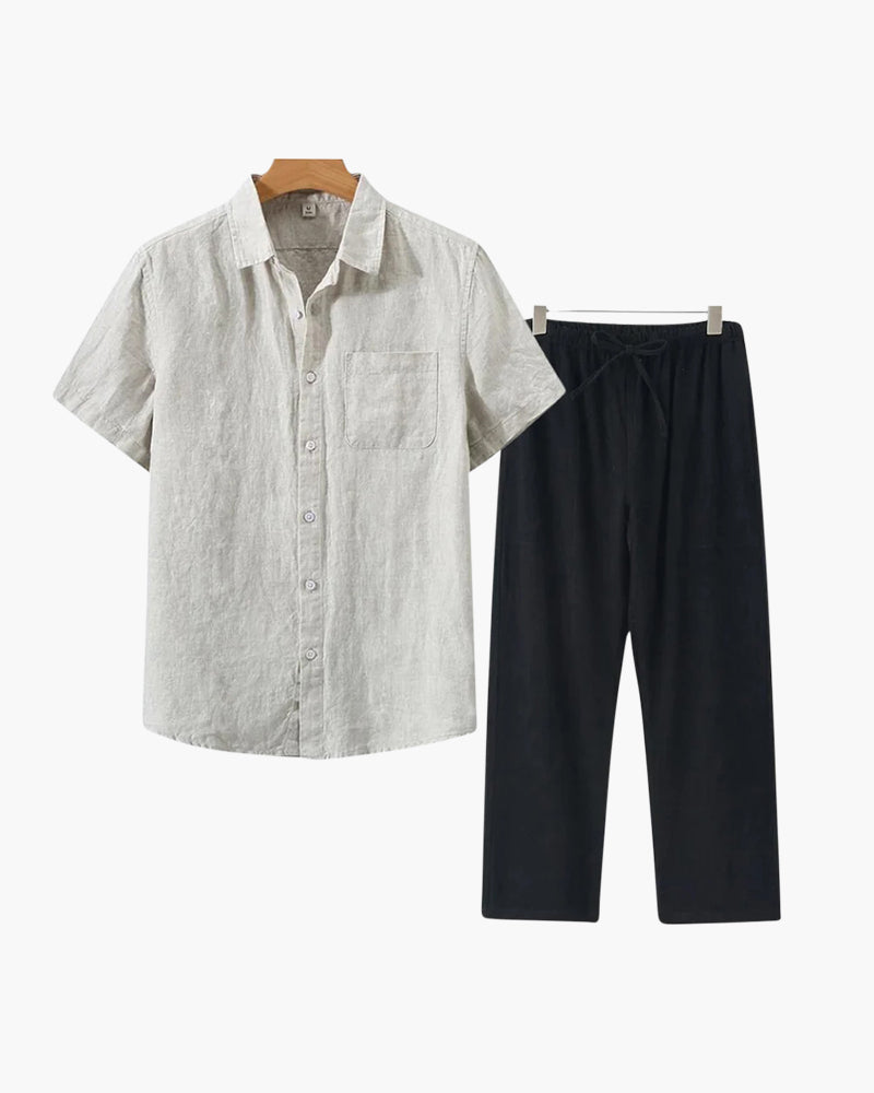 Herren Leinen-Anzug Kurzarm Sommer Set Modern