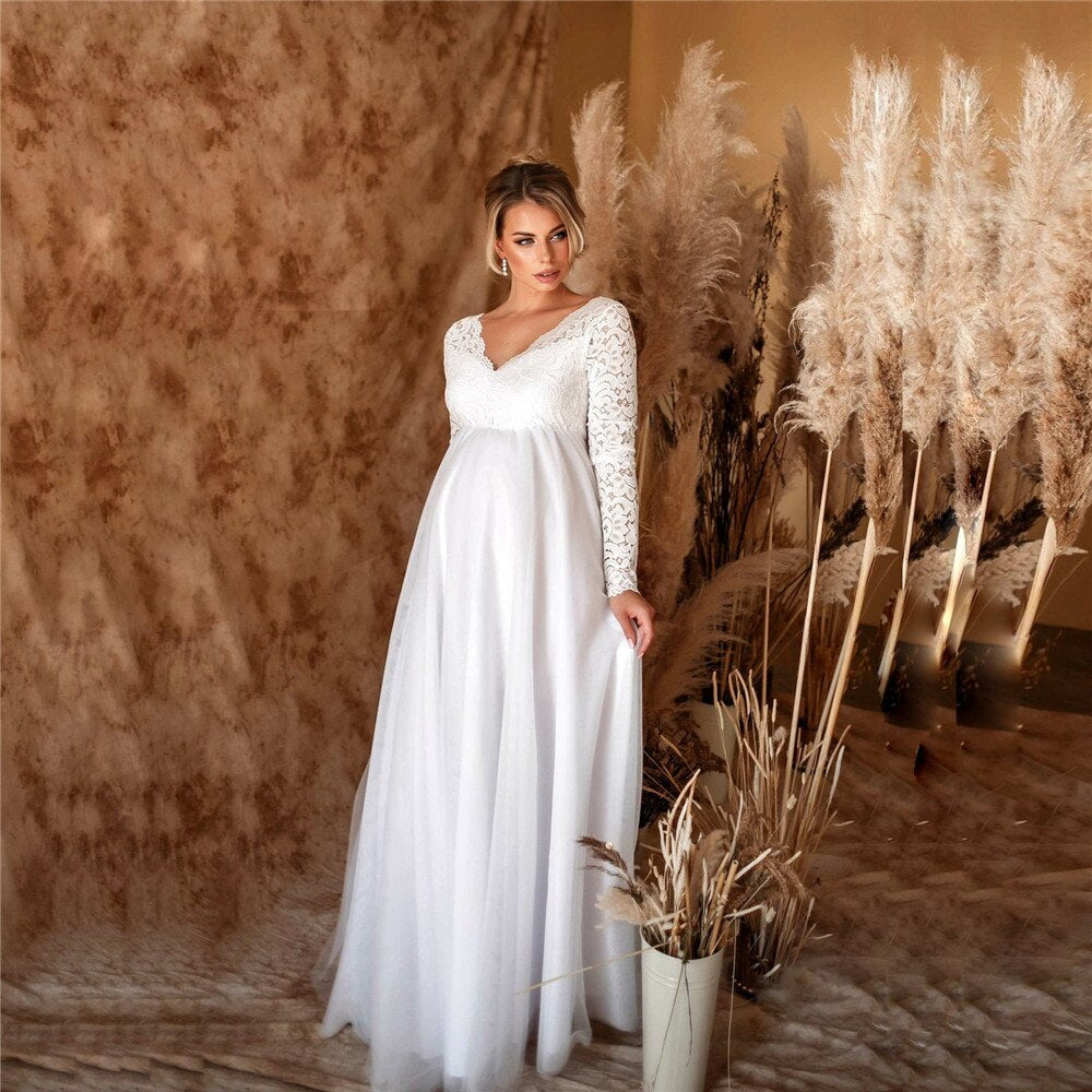 Schwangere Maxikleid Elegant Spitze Lang