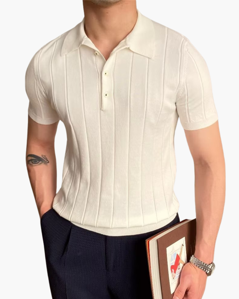 Herren Poloshirt Slim Fit Strick Muster Business Casual - BerlinGlamour