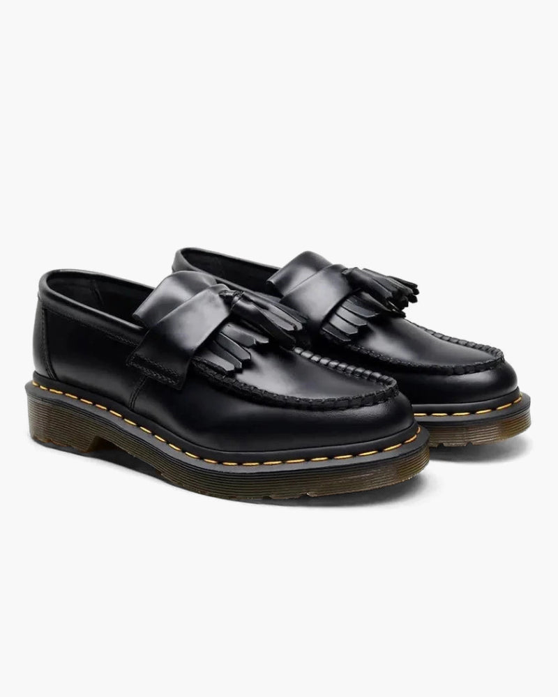 Schwarze Leder Loafer Damen Retro Fransen Schuhe - BerlinGlamour