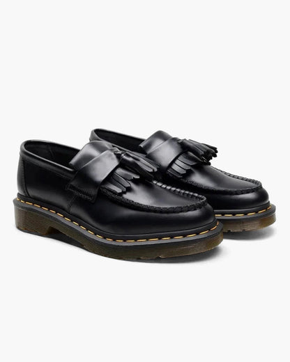 Schwarze Leder Loafer Damen Retro Fransen Schuhe - BerlinGlamour