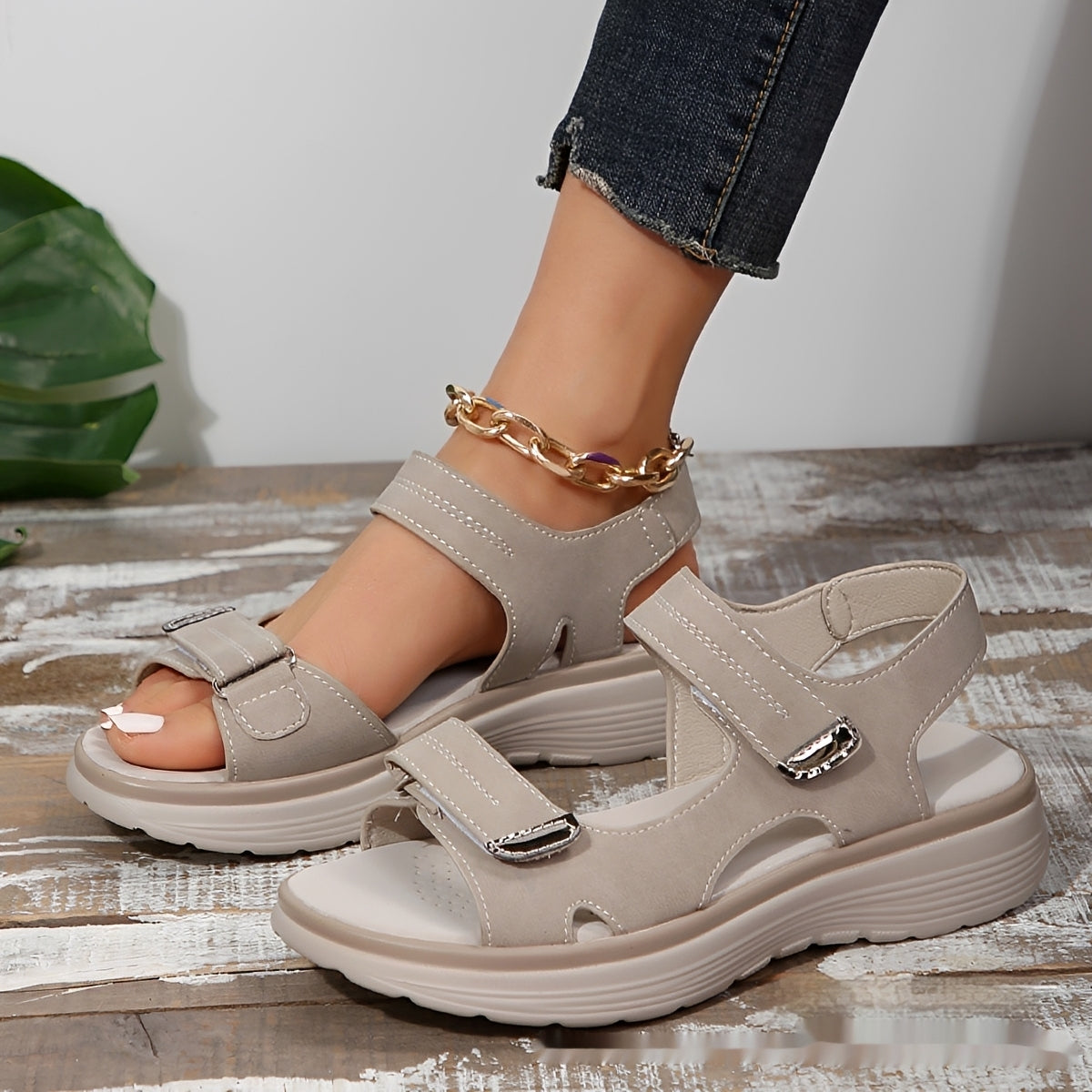 Damen Sandalen Lässig mit Verstellbaren Riemen Bequem