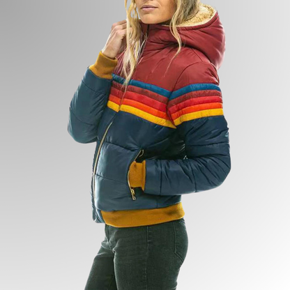 Damen Winterjacke Kapuze Streifenmuster Warm