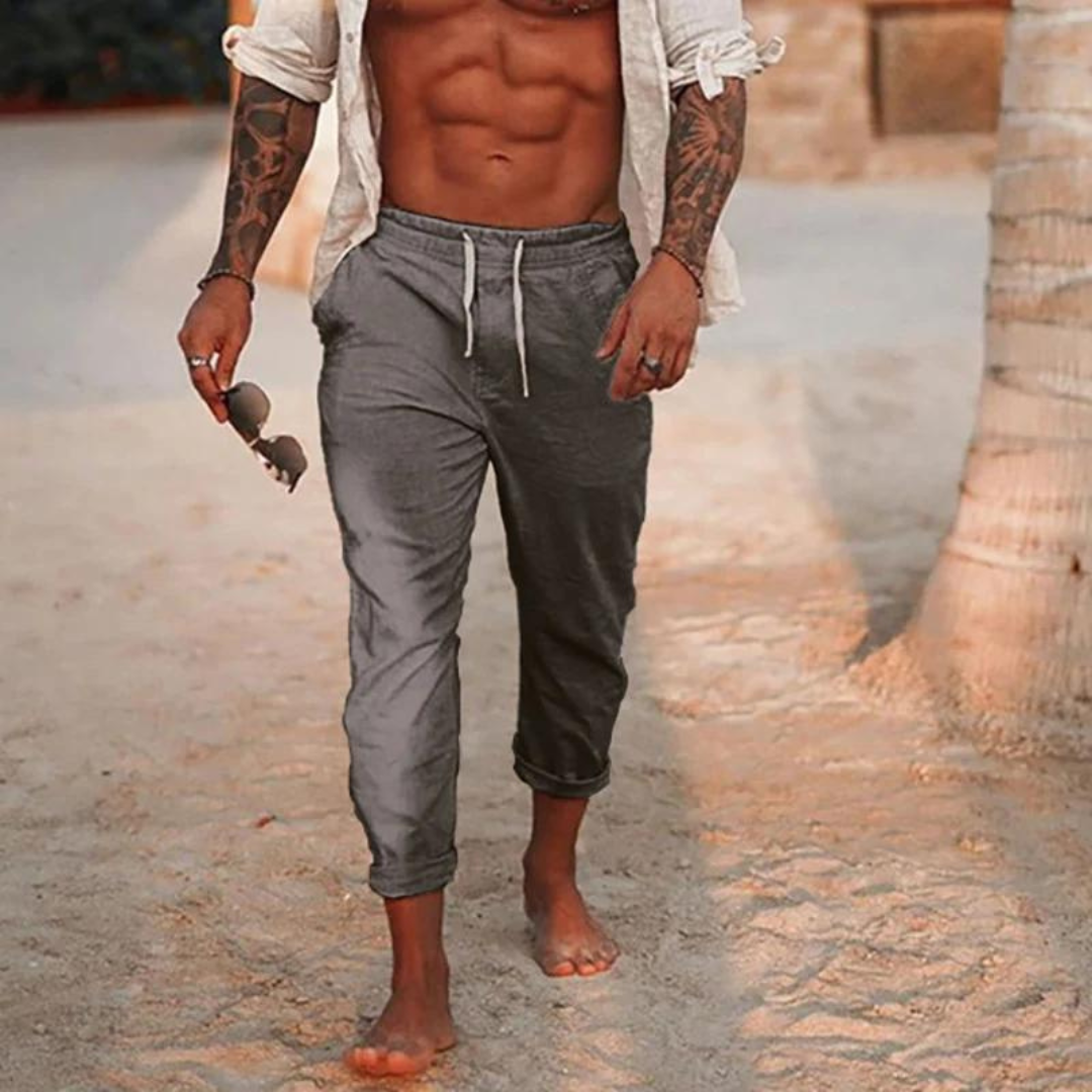 Herren Leinenhose Elegant Slim Fit Beige