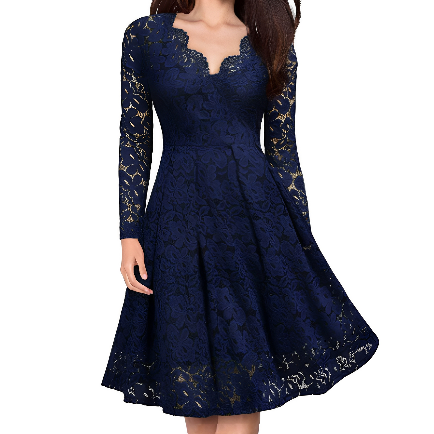 Elegantes Damenkleid Langärmlig V-Ausschnitt Modern