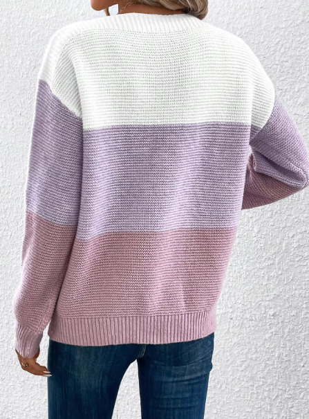 Elegante Patchwork Pullover Damen Modern Dreifarbig