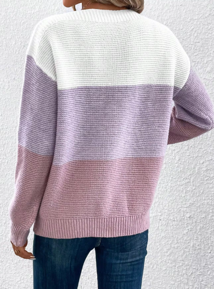 Elegante Patchwork Pullover Damen Modern Dreifarbig