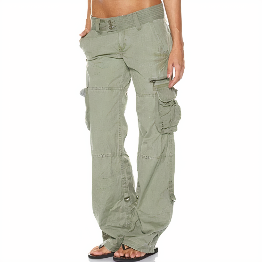 Damen Cargo Hose Lang Bequem Schwarz