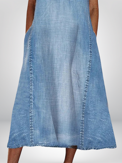 V-Ausschnitt Jeanskleid Damen Ärmellos A-Linie Sommer