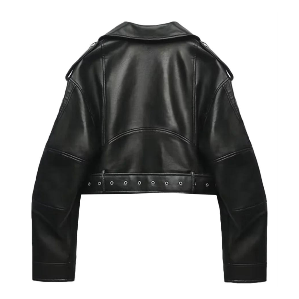 Lederjacke Damen Slim Fit Schwarz Modern