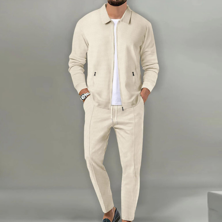Herren Anzug Stehkragenjacke schmale Hose Modern - BerlinGlamour