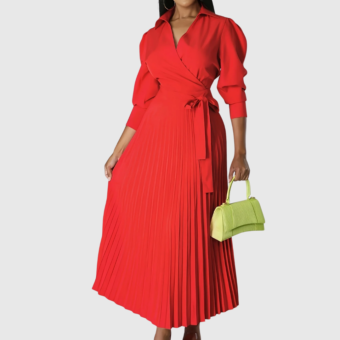 Frauen Midikleid V-Ausschnitt Plissiert Elegant