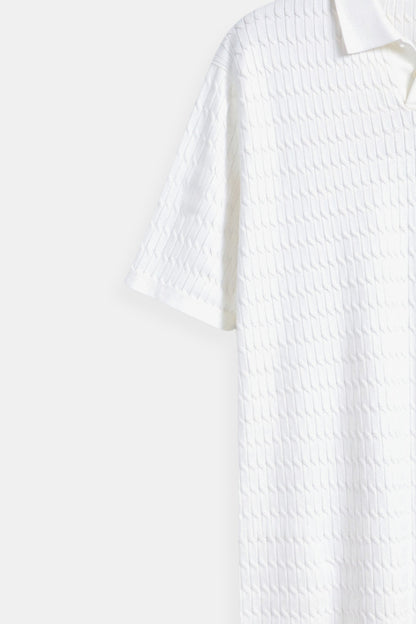 Weißes Poloshirt Strick mit Struktur Optik