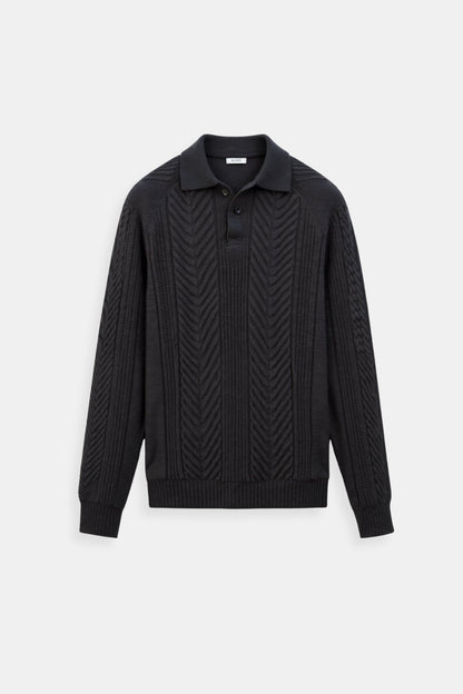 Klassischer Strickpullover Polo Kragen Zopfmuster