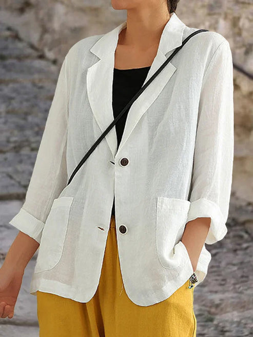 Leinenblazer Damen Sommer lockerer Schnitt Beige