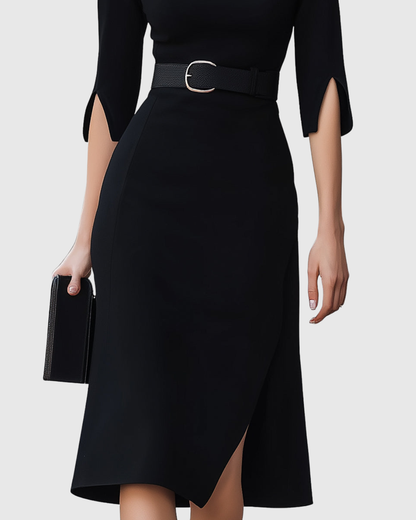 Elegante Midi Robe Minimalistisch Damenkleid