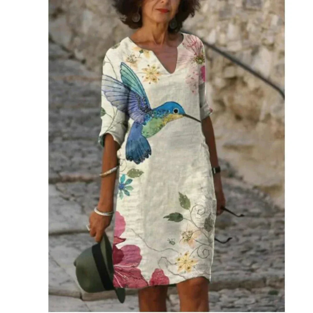 Damen Langarm Shift Kleid Abstrakt Modern