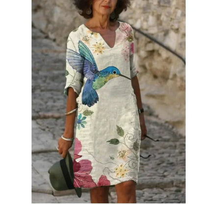 Damen Langarm Shift Kleid Abstrakt Modern