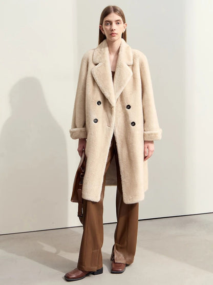 Beiger Wollmantel Winter Doppelt Öffnung Damen