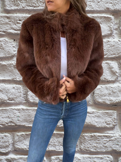 Kunstpelzjacke Warm Mit Reißverschluss Modern - BerlinGlamour