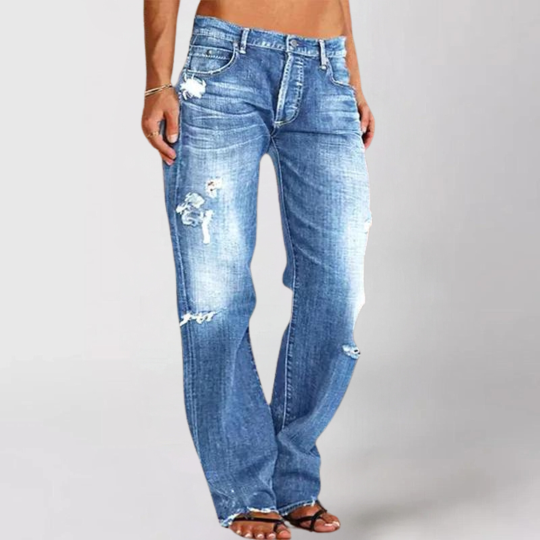 Damen High-Waist Jeans Destroyed Straight Fit - BerlinGlamour
