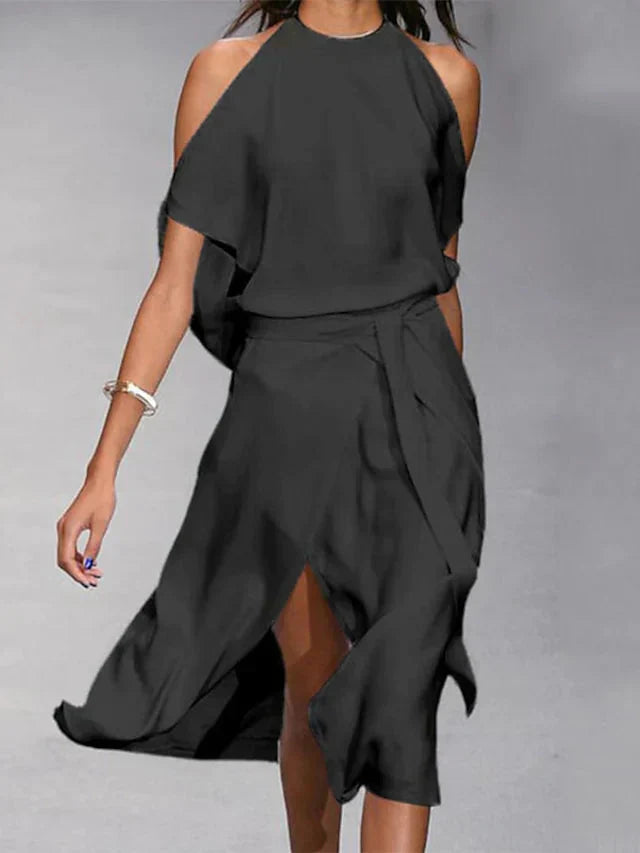 Elegantes Abendkleid Mit Schlitz und V-Ausschnitt