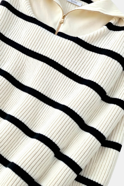 Damenpullover Streifen Reißverschluss Kragen Modern