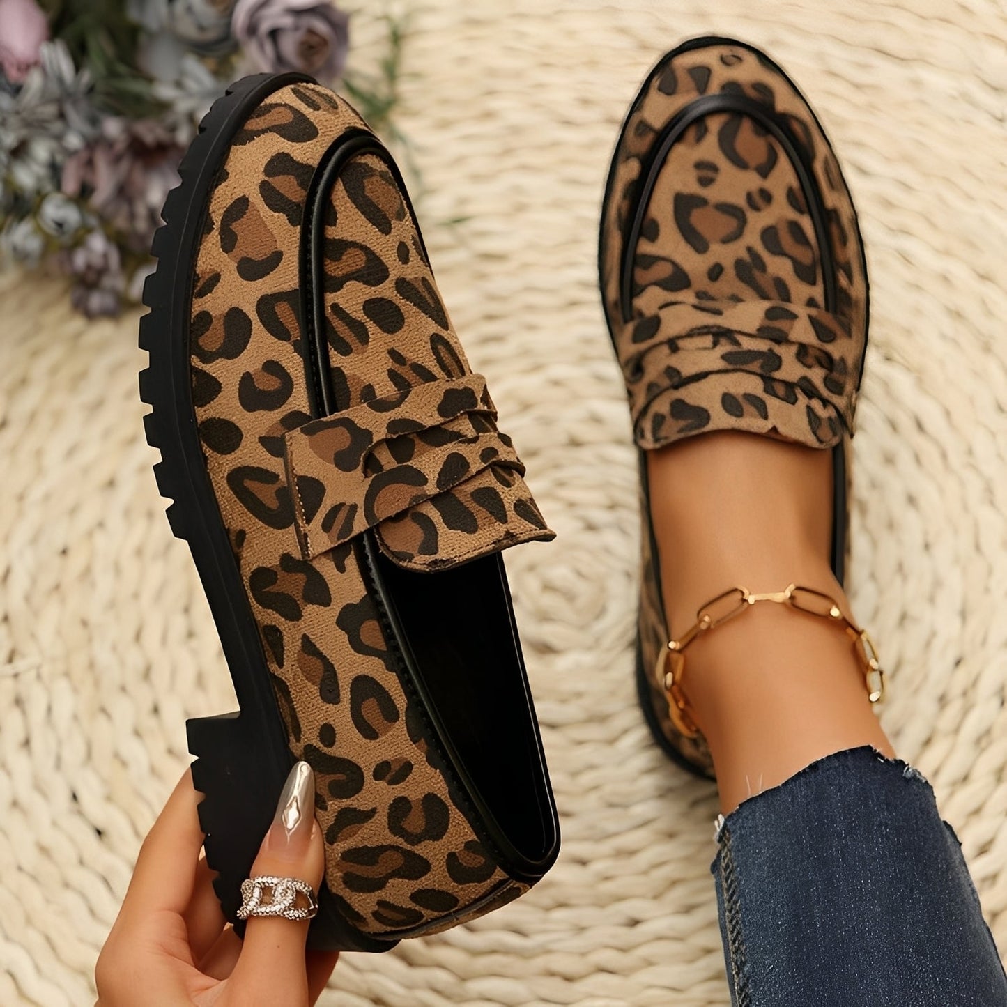 Damen Mokassins Stilvoll mit Blumenprint