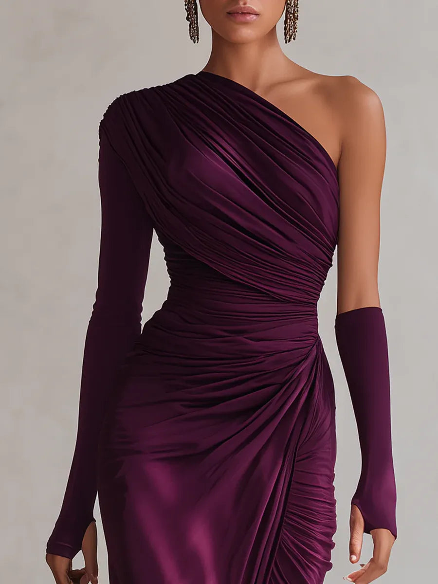 Asymmetrisches Maxikleid mit Drapierungen Damen Langkleid Elegant