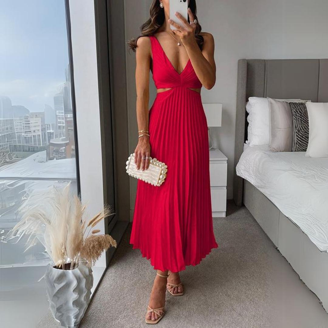 Midi Kleid V-Ausschnitt Ärmellos Twist Detail