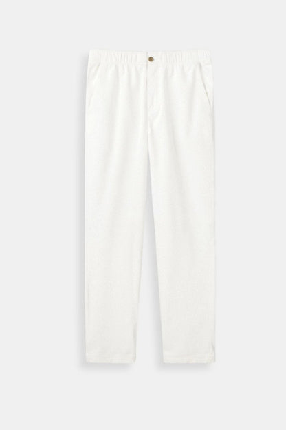 Herren-Hose Beige Elastisch Mit Knopfverschluss