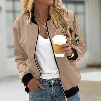 Damen Bomberjacke Bequem Reißverschluss Modern
