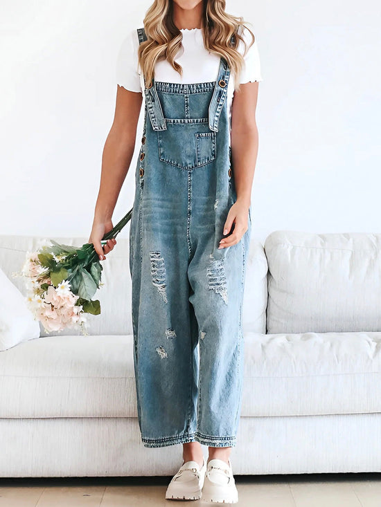 Damen Overall Denim Lockere Bequem Stilvoll