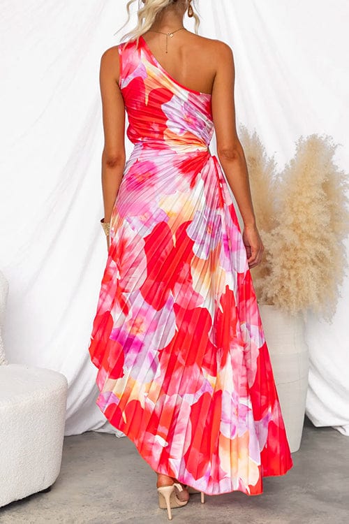 Elegantes Blumenkleid One Shoulder Farbenfroh Chic