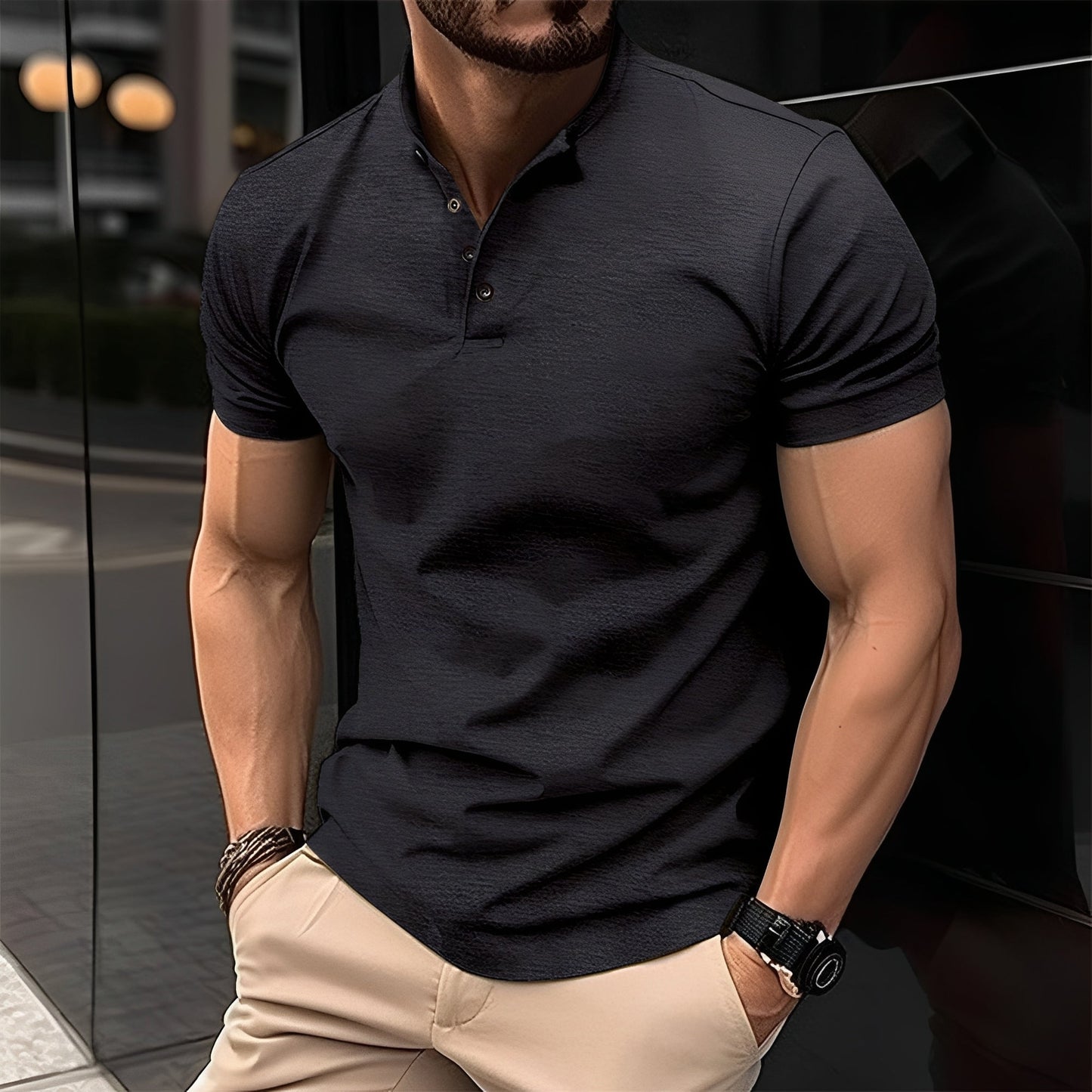 Herren Poloshirt Casual Knöpfe Baumwolle