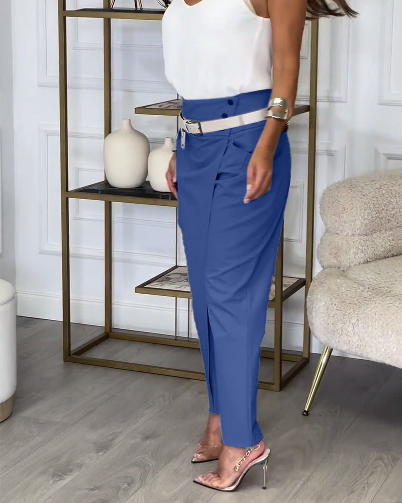 Gürtelhose Patchwork Jeans Frauenhose Trendy