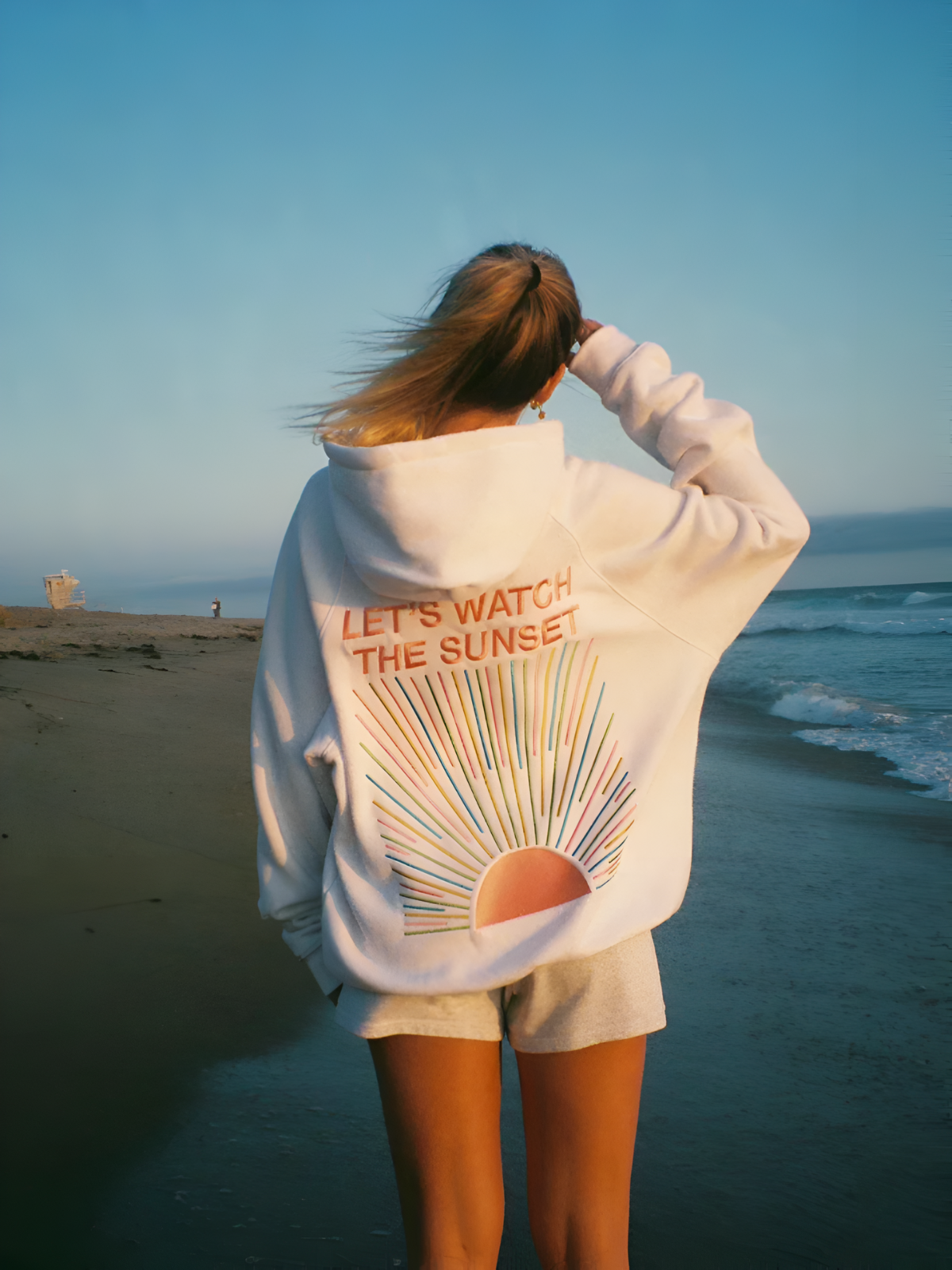 Damen Hoodie Oversized Sunset Print Groß