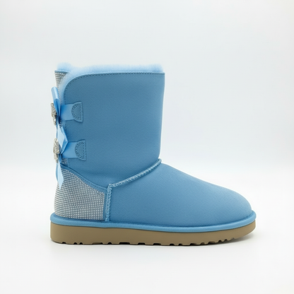 Winterstiefel Damen Wildleder Schleife Glitzer
