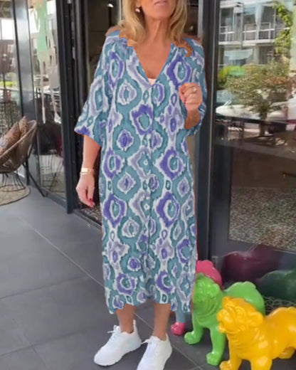Kleid mit Motivdruck Halbärmlig Frauenkleid Trendy