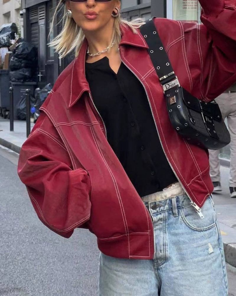 Extra Große Lederjacke Übergroß Schnitt
