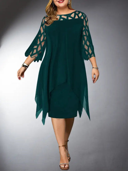 Elegantes Plus Size Spitzen Kleid Midi Schwarz