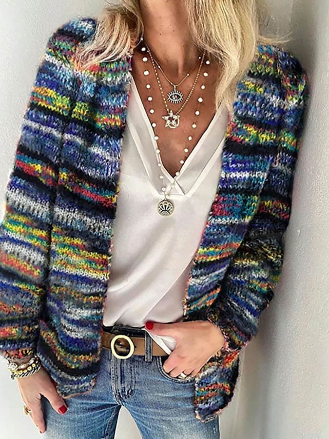 Bunt gestreifte Damenstrickjacke Modern